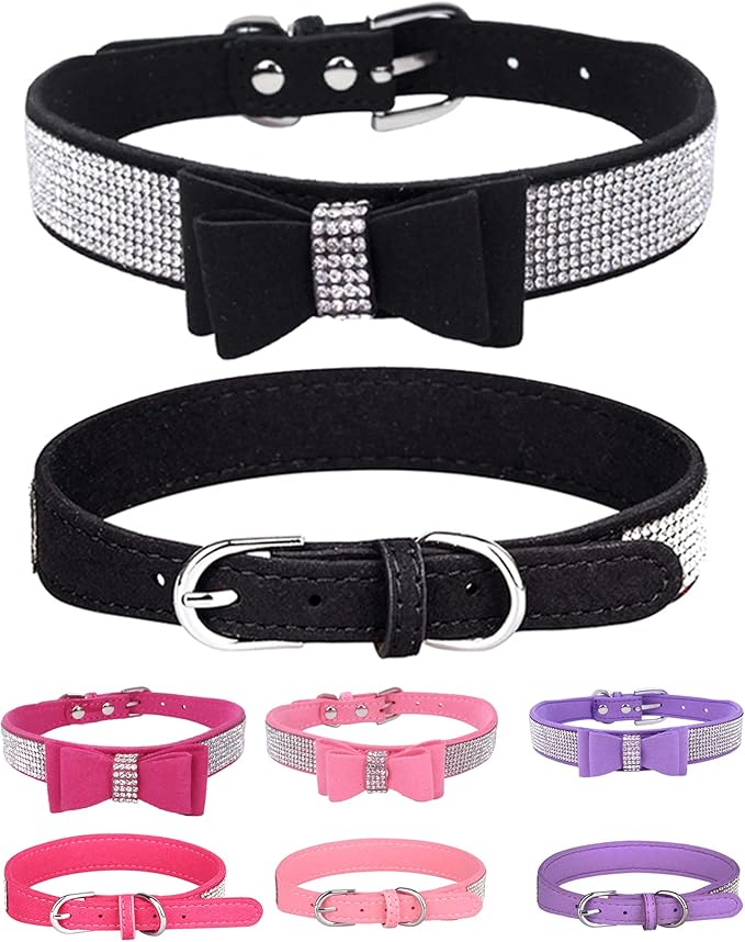 Bling Dog Collar for Small Medium Large Dogs, Crown Rhinestone Dog Collars for Girl and boy Dog, Diamond Puppy Collars, Adjustable Leather Suede SOFE Cat Collar (L(15"-18.1"/38CM-46CM), Black3)