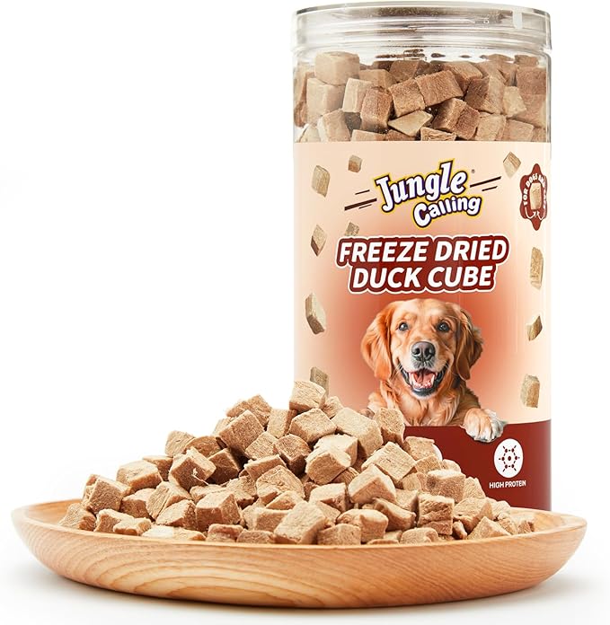 Jungle Calling Freeze Dried Cat Treats, 9.17 oz Single Ingredient Duck Meat for Cats Puppy Dogs, High Protein Food Topper Cube Healthy Dog Treat, Rawhide Free Snacks for Training Bites