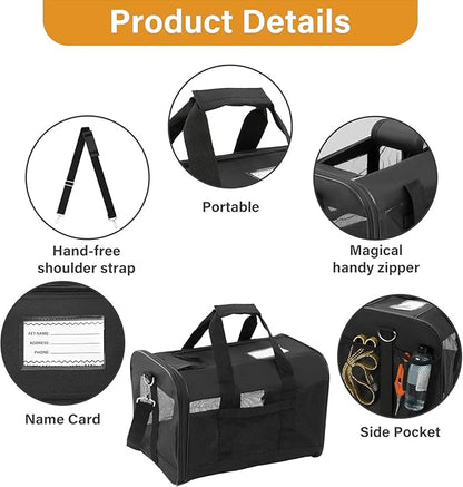 Simple Deluxe Airline-Approved Cat Carrier, 17" x 12" x 12", Soft-Sided Pet Carrier for Cats up to 17 lbs, Durable & Collapsible Travel Carrier, Black