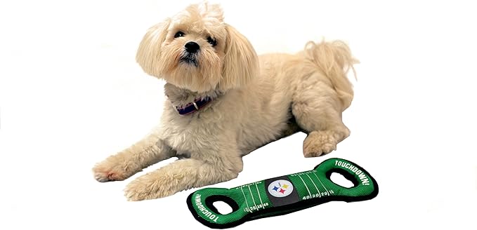Pets First NFL Football Field DOG TOY with Squeaker. - PITTSBURGH STEELERS - For Tug, Toss, and Fetch. - Tough & Durable PET TOY (PIT-3030)
