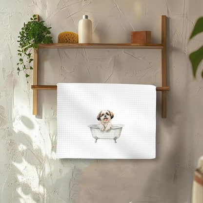 Funny Shih Tzu Dog Hand Towels Set of 2, Gifts for Shih Tzu Dog Owners Lovers, Cute Puppy Pet Decor for Bathroom, Funny Pet Lovers Gifts Toilet Hand Towels for Bathroom Washroom, 16x24In