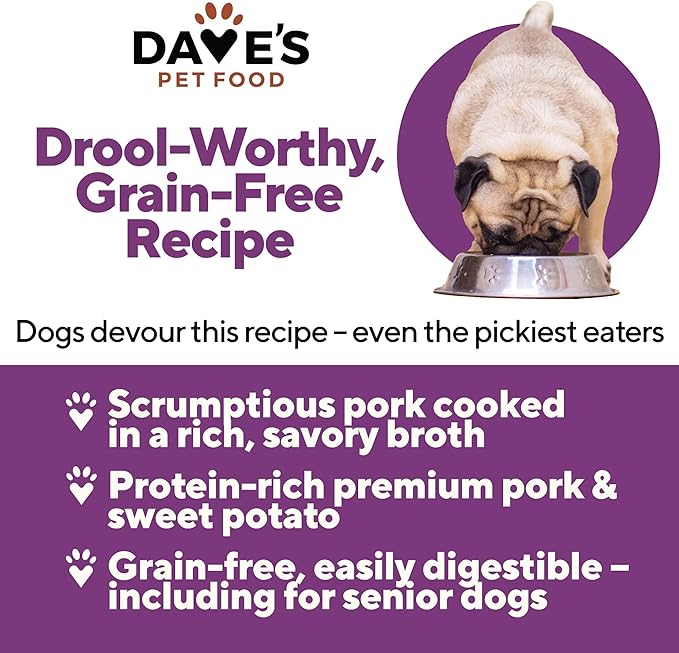 Dave’s Dog Food Grain Free Dog Food Wet (Pork & Sweet Potato in Broth), Made in Canada Naturally Healthy Canned Topper, Gluten Free, 13.2 oz (12 Pack)