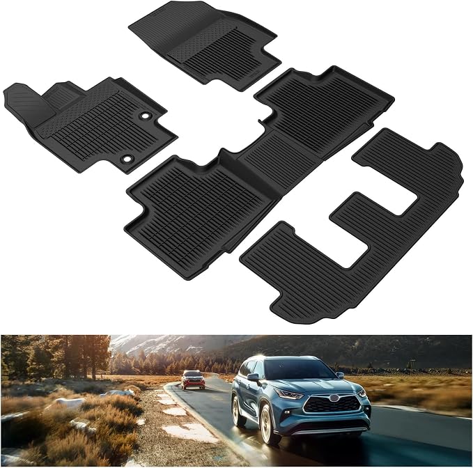 KIWI MASTER Floor Mats for 2020-2026 Toyota Highlander, OEM Replacement PT908-48200-20, Custom Fit All Weather Car Mats, Heavy Duty TPE Floor Liners, 1st & 2nd & 3rd 3 Row, Black