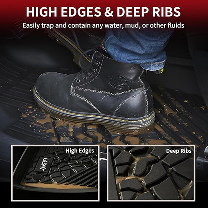 LASFIT Floor Mats for Jeep Wrangler Unlimited 4XE 2021-2024 2025 4 Door Plug-in Hybrid EV-Gas (PHEV), All Weather TPE Custom Fit Car Mats Floor Liners 1st & 2nd Row, Black