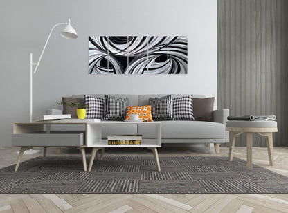 Yihui Arts Black and White Metal Art Wall Decor Hand Crafted Abstract Aluminum Artwork Modern Wall Sculpture Home Accent for Living Room Bedroom Dinning Decor