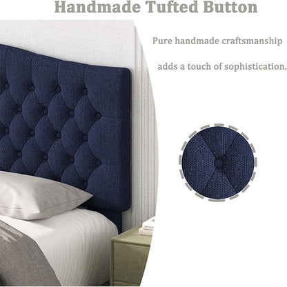 King Headboard Only, Upholstered Headboard for Adjustable Bed Linen Tufted Cal King Size Wall Mounted Head Board with Solid Wood Legs Head Board, Navy Blue