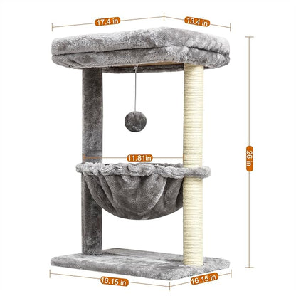 SYANDLVY Small Cat Tree for Indoor Cats, Activity Cat Tower with Scratching Post for Kittens, Cat Bed & Furniture with Basket & Hanging Ball for Play Rest