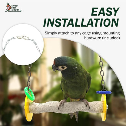 Sweet Feet and Beak Roll Bird Swing - Perch Bird Toys Trims Nails and Beaks, Safe and Non-Toxic Bird Cage Accessories for Small and Large Birds, Swinging Toys Birds Will Love, XL 11 Inches - Yellow