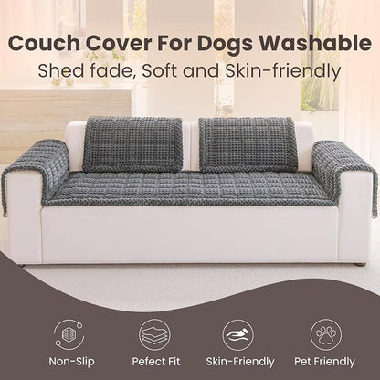 Couch Cover for Dogs Washable, Non-Slip Pet Couch Covers for Sofa, Fuzzy Dog Couch Cover Blanket, Thick, Soft, Plush Couch Cushion Covers for Sofa Protector (Dark Gray, 27.6" x 27.6"/70 x 70cm)