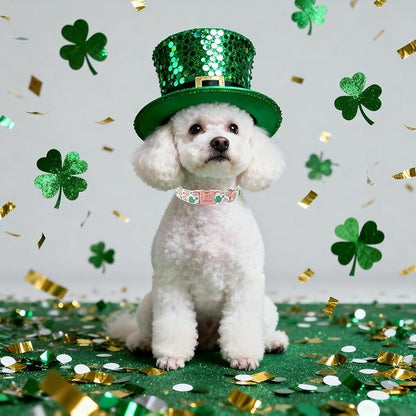 St. Patrick's Day Dog Collar for Medium Dogs - Lucky Clover Pastel Dog Collars, Irish Spring Shamrock Pet Collars, Adjustable Heavy Duty Dogs Collar with Metal Buckle M