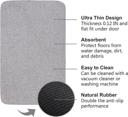 Indoor Door Mat, 1/10 in Ultra Thin Door Mat, Non-Slip Natural Rubber Backing Inside Doormat, Washable, Low-Profile Entrayway Mats, Durable Dirt Trapper for Various Entrance, 35''X24'' Grey