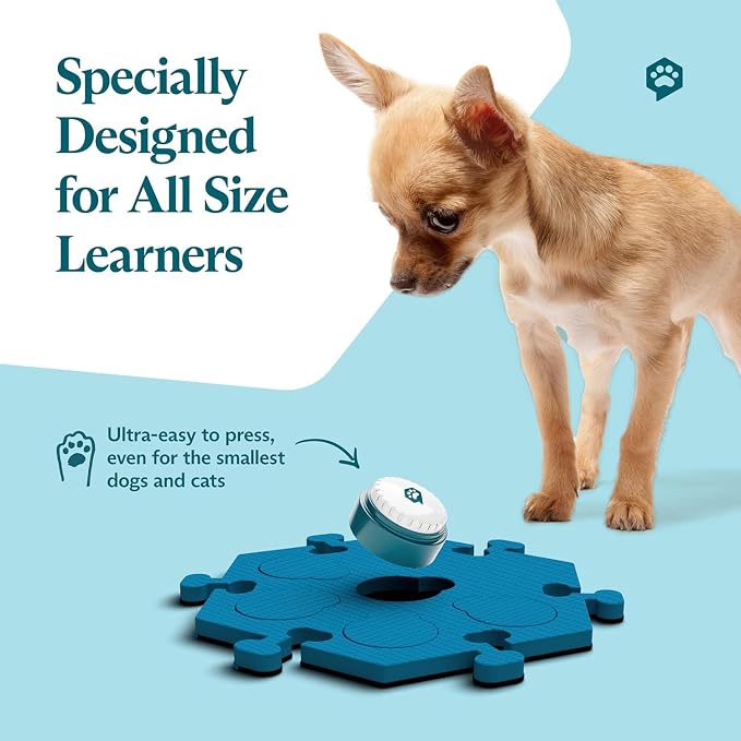 FluentPet Speak Up! Key Vocab Kit with Clearer Upward-Facing Sound - 12 Recordable Buttons w/Pre-Installed Batteries, 6 HexTile Button Mats - Training Dog & Cat Communication Buttons