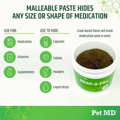 Pet MD Wrap A Pill Bacon Flavor Pill Paste for Dogs - Create a Pocket to Hide Pills and Medication - 59 Servings (Pack of 2)