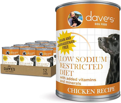 Dave's Pet Food Restricted Sodium Diet for Dogs, Chicken Pate Recipe, 13.2 oz Canned Dog Food, Case of 12
