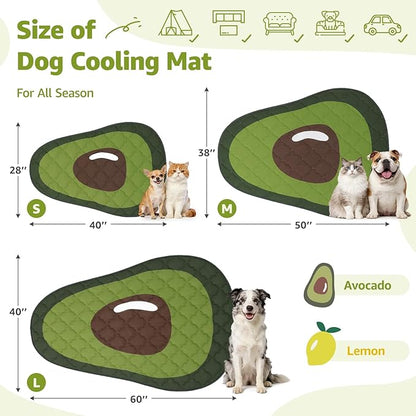 LOOBANI Dog Cooling Mat 60"x40"- Cute Avocado Design Cooling Mat for Dogs (Cool & Warm Side), Waterproof Self-Cooling Mat for Crate, Floor, Car for Medium Dogs, Cats, Pet, Green 60"x40"