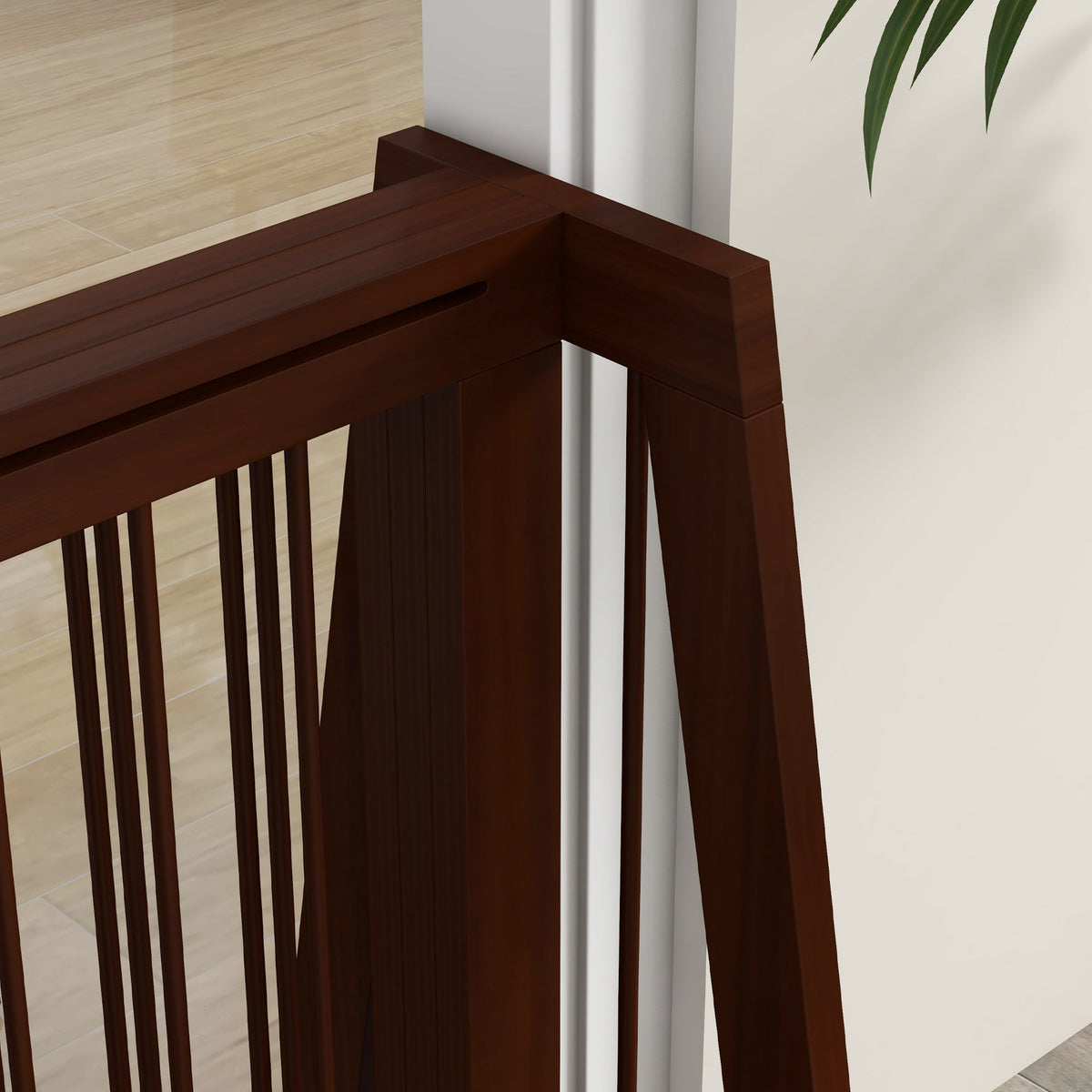 28"-75" Freestanding Wooden Pet Gate with Support Feet & Non-Slip Mats for Indoor, Stairway, Doorway, Brown