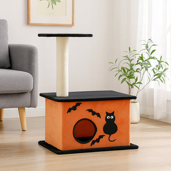 33inch Halloween Cat Tree, Cat Tower Cat Tree For Indoor Cats With Spacious Cat Condo, Large Platform, Sisal Scratching Post, Orange & Black