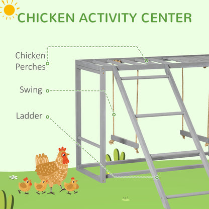 Chicken Activity Play with Swing Set for 3–4 Birds, Wooden Chicken Coop Accessory with Multiple Perches & Hen Ladder, Gray