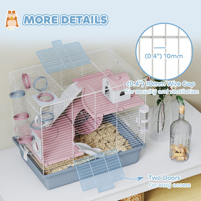 Hamster Cage, 3-Tier Small Animal Cage with Exercise Wheel, Food Bowl, Water Bottle, House, Tunnels, Ramps