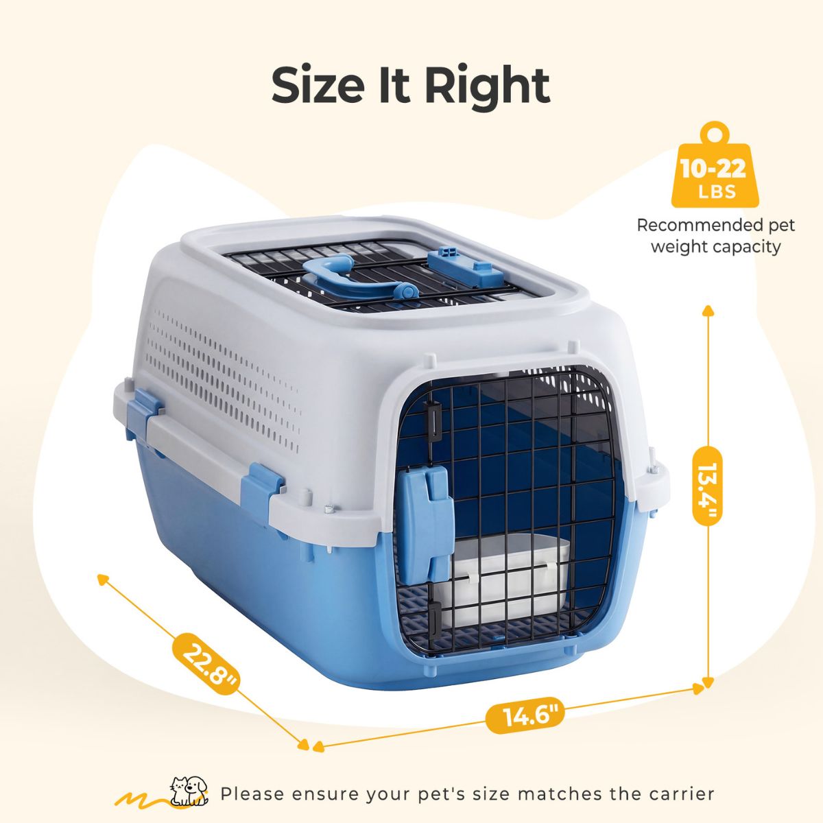 Hard-Sided Dog And Cat Carrier, TSA Airline Approved, For Small To Medium Pets, Travel Crate With Handle, Ventilated Design