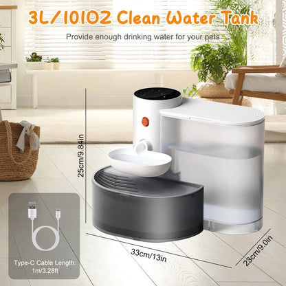 1Pc Smart Pet Water Fountain Automatic Cat Water Dispenser 3L Cordless Rechargeable Dog Water Fountain Self-Refill With 3 Adjustable Volume 3 Time Intervals Touch Control