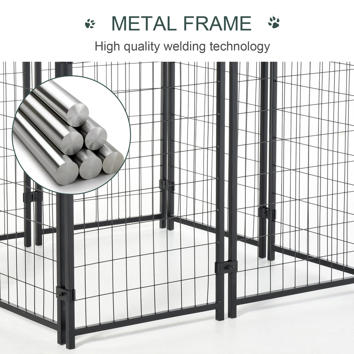 Outdoor Dog Kennel with Roof, 8 x 4 x 6 Heavy Duty Welded Wire Dog Playpen Enclosure with Escape-proof Lock, UV-Resistant & Waterproof Cover, for Large Dogs, Silver