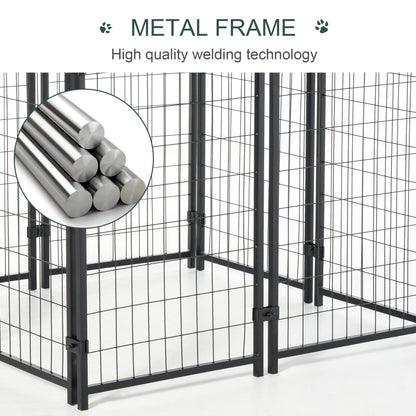 Outdoor Dog Kennel with Roof, 8 x 4 x 6 Heavy Duty Welded Wire Dog Playpen Enclosure with Escape-proof Lock, UV-Resistant & Waterproof Cover, for Large Dogs, Silver