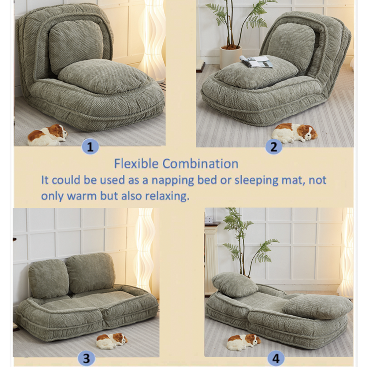 [VIDEO provided] Human Dog Bed ,Lazy Sofa Couch ,5 Adjustable Position,sit,sleep,fold,suit to put in bedroom, living room ,Space Saving Design,Green