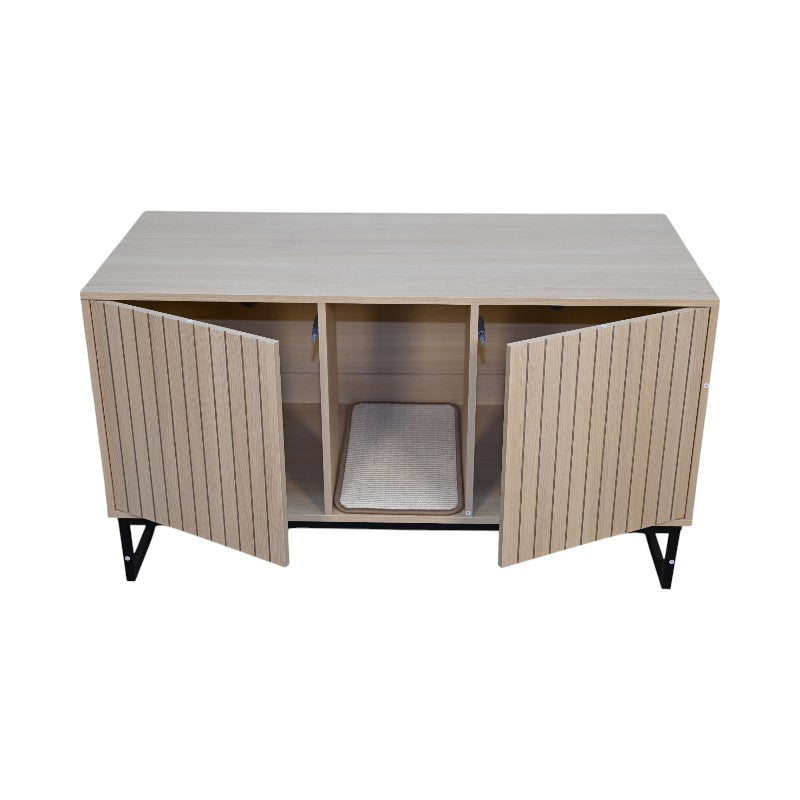 Modern Wooden Cat House with Scratching Mat - 47.64" x 21.46" x 25.98", 76.4 lbs