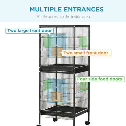 55" 2 In 1 Bird Cage Aviary Parakeet House for finches, budgies with Wheels, Black
