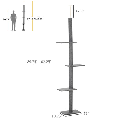 Floor-to-Ceiling Cat Tree Cat Climbing Tower with Sisal-Covered Scratching Posts Natural Cat Activity Center for kittens Cat tower furniture, Gray