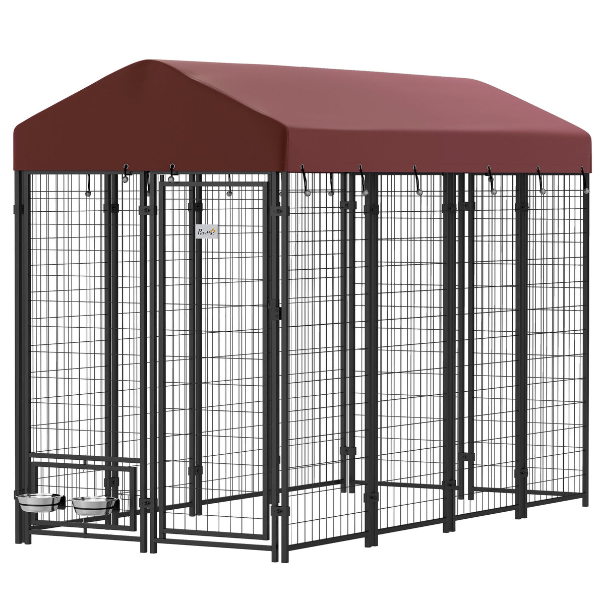 Outdoor Dog Kennel with Rotating Bowl Holders, Walk-in Pet Playpen with Waterproof Cover, 8 x 4 x 6, Red