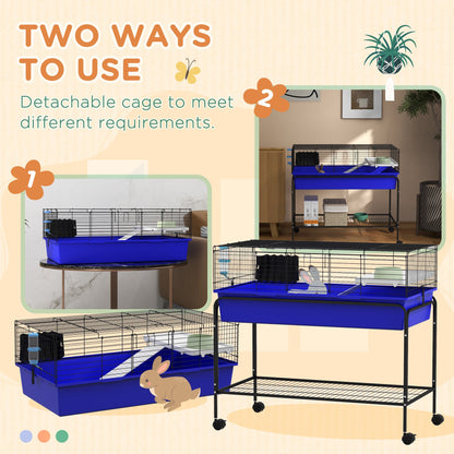 Two-Story Small Animal Cage Removable from Stand, Pet Habitat with Shelf & Wheels, 39" x 20.5" x 36.5", Blue