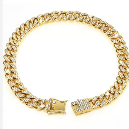 US LOCAL STOCK Hiphoppet Beautiful Hot Sale Luxury Alloy Dog Chain Sparkling Diamond Secure Metal Chain Choker For Dogs And Cats
