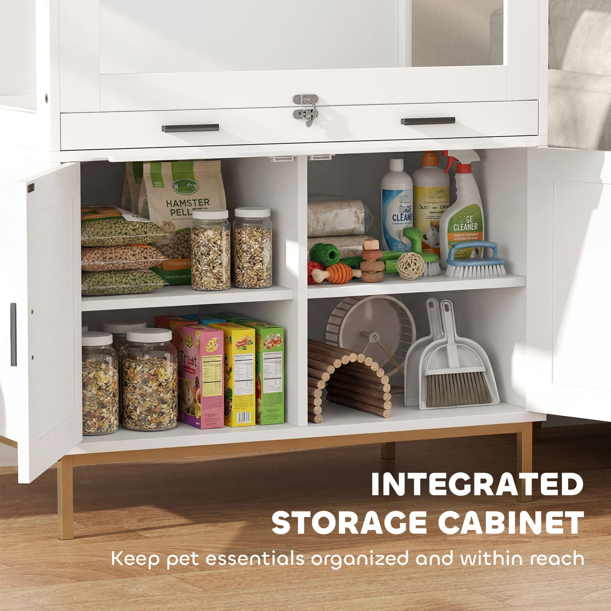 Hamster Cage with Storage Cabinet, Small Animal Cage with Pull Out Drawer and Acrylic Panels, 30" x 19.5" x 36"