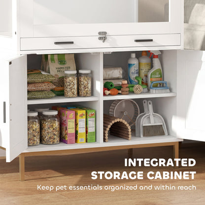 Hamster Cage with Storage Cabinet, Small Animal Cage with Pull Out Drawer and Acrylic Panels, 30" x 19.5" x 36"