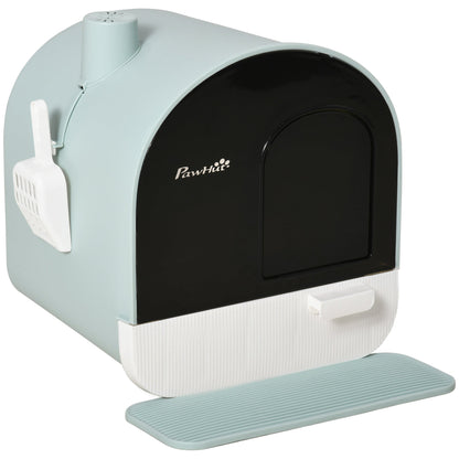 Fully Enclosed Cat Litter Box with Lid & Drawer Design, Covered Litter Box Anti-Leakage, Anti-Splashing, for Indoor Cats from Kitten to Adult, with Scoop & Mat, Easy Clean, Odor Control, Green