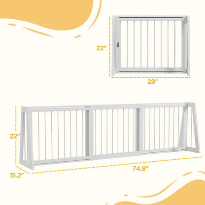 Reestanding Wooden Pet Gate With Support Feet & Non-Slip Mats For Indoor, Stairway, Doorway, White