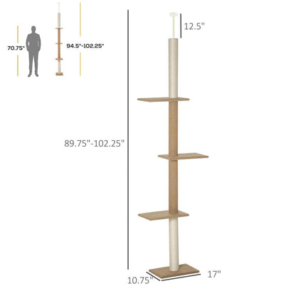 Floor-to-Ceiling Cat Tree Cat Climbing Tower With Sisal-Covered Scratching Posts Natural Cat Tree Activity Center For Kittens Cat Tower Furniture