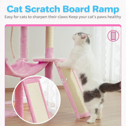 ABCPET 63-inch Multi-level Cat Climbing Frame, Indoor Cat Sisal Scratch Post, Cat Bed, Hammock, Hanging Ball, Extension Platform,Self-pickup Only