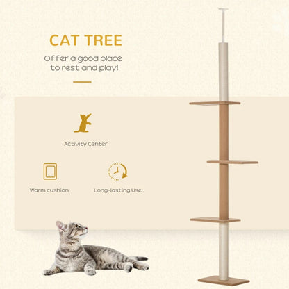 Floor-to-Ceiling Cat Tree Cat Climbing Tower With Sisal-Covered Scratching Posts Natural Cat Tree Activity Center For Kittens Cat Tower Furniture