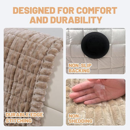 Couch Cover for Dogs Washable,Non Slip Fuzzy Durable Pet Friendly Cozy | Soft Slipcovers for 3 Cushion Sofa Cover,Plush Thick Protector Fits Mat Bed Leather & Fabric Couches (Brown 27.6"x70.9")