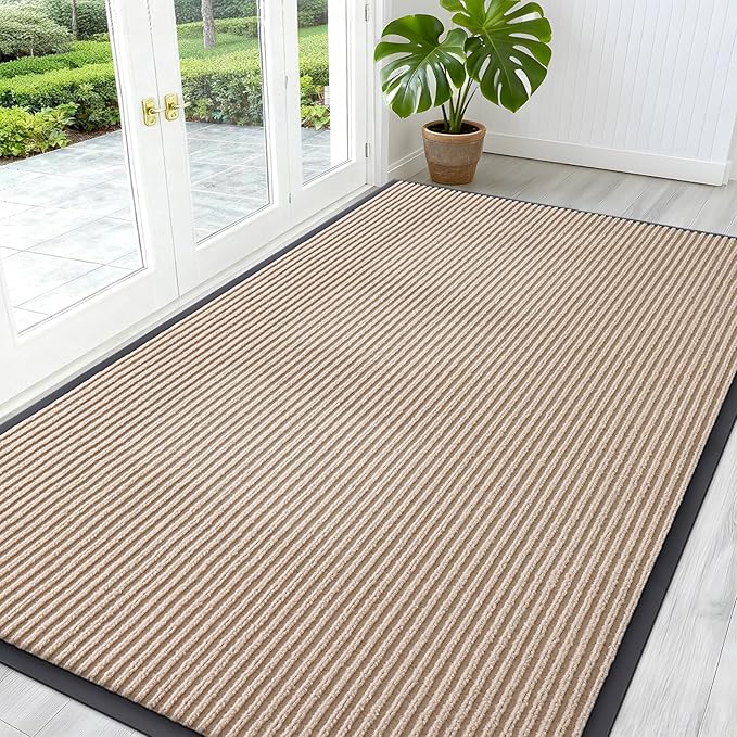 OLANLY Front Door Mat Indoor Outdoor Entrance, Waterproof Heavy Duty Doormat, Fade Resistant, Low Profile, Easy Clean Patio Porch Welcome Floor Mats for Entry, 59x35, Beige