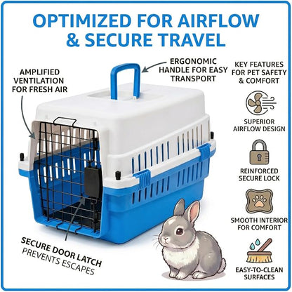 Hard-Sided Pet Carrier for Cats and Small Dogs, 20" Sturdy Travel Kennel with Secure Wire Door & 360° Ventilation, Portable Plastic Crate for Vet Visits & Car Travel (White/Blue)