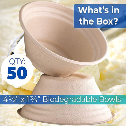 Vet-Grade Biodegradable Disposable Pet Bowls Bulk 50Pk 8Oz/1 Cup. Recycled Wheatstalk Material, Non-Toxic Food and Water Dishes for Puppies, Small Dogs or Cats. Sturdy and Leakproof for Healthy Pets!