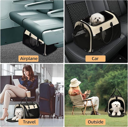 PET MARVEL Cat Carrier Soft Sided Large for Pet Dogs up to 25 Lbs, Airline Approved Mesh Pet Travel Bag, Breathable Bite-Resistant Fabric with Removable Washable Mat