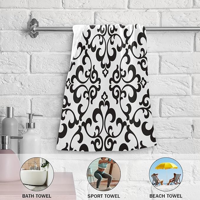 2 Pack White Black Boho Floral Hand Towels for Bathroom,Soft Absorbent Vintage Abstract Flower Modern Bath Hand Towels for Kitchen,Decorative Guest Bathroom Towels for Face,Shower,Gym 14"x28"