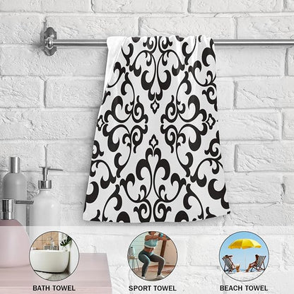 2 Pack White Black Boho Floral Hand Towels for Bathroom,Soft Absorbent Vintage Abstract Flower Modern Bath Hand Towels for Kitchen,Decorative Guest Bathroom Towels for Face,Shower,Gym 14"x28"