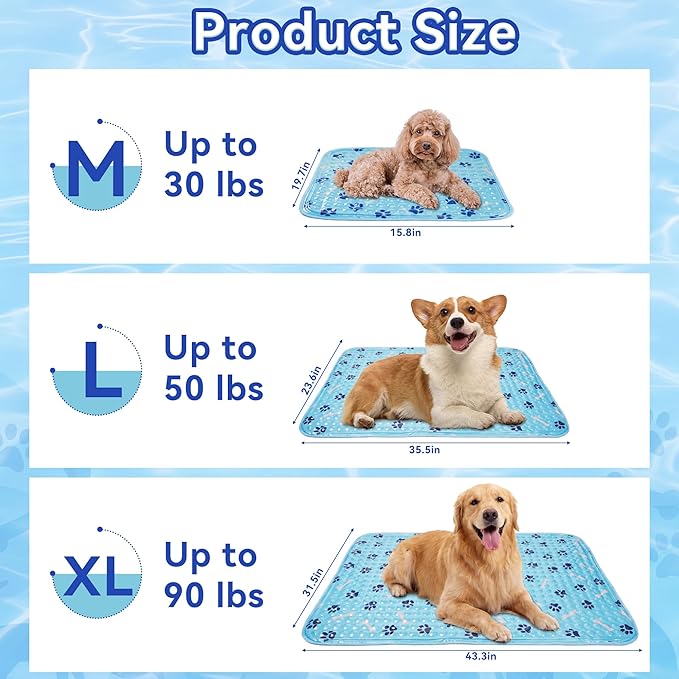 Pet Cooling Gel Pad with Patent Technology, 36in Dog Cooling Mat for Summer, Self Cooling Mat for Large/Medium/Small Dogs, Non-Slip Waterproof Durable Mat for Dog Beds, Car, Indoor & Outdoor Use