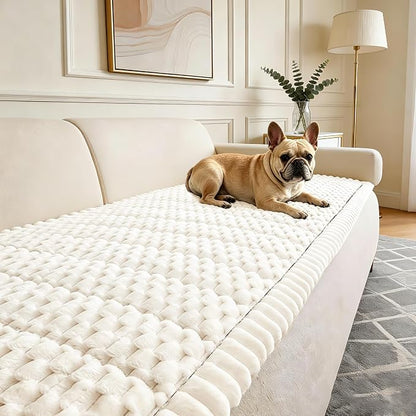 Couch Cover for Dogs Washable,Non Slip Fuzzy Durable Pet Friendly Cozy | Soft Slipcovers for 3 Cushion Sofa Cover,Plush Thick Protector Fits Mat Bed Leather & Fabric Couches (Beige 27.6"x59")